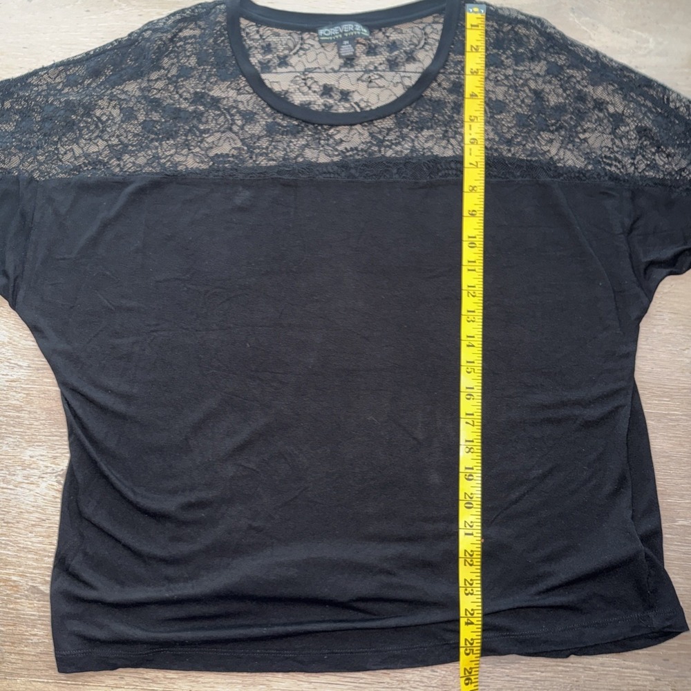 Black Lace Overlay Dolman Sleeve Top Plus Size 2X Forever 21‎ Elegant - Picture 4 of 7